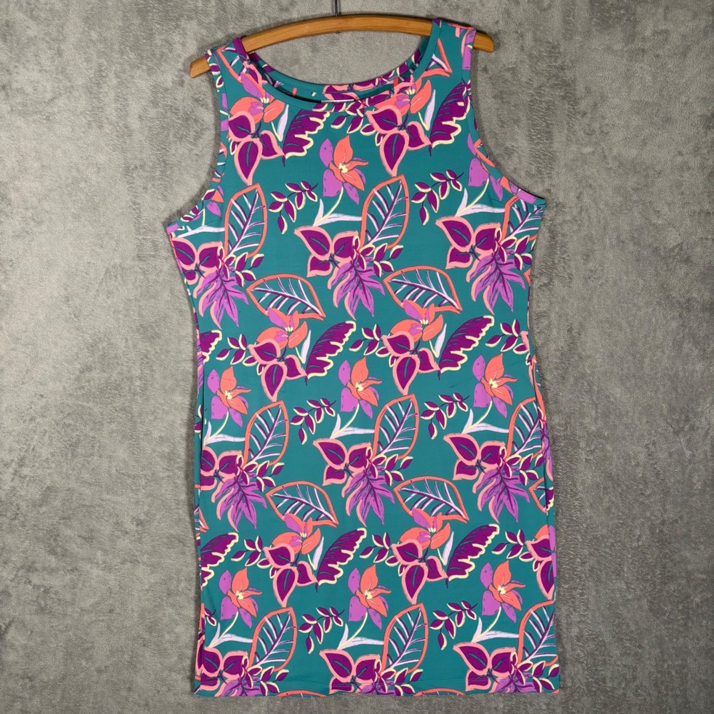 Columbia Sportswear Womens XXL Tropical Floral Tank Dress Teal Purple AK1422